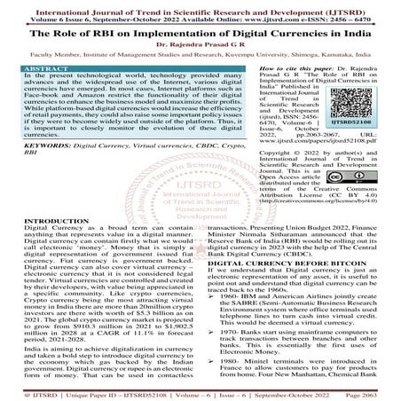 The Role of RBI on Implementation of Digital Currencies in India