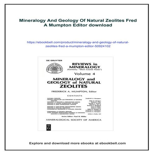Mineralogy And Geology Of Natural Zeolites Fred A Mumpton Editor | PDF