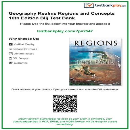 Geography Realms Regions and Concepts 16th Edition Blij Test Bank | PDF