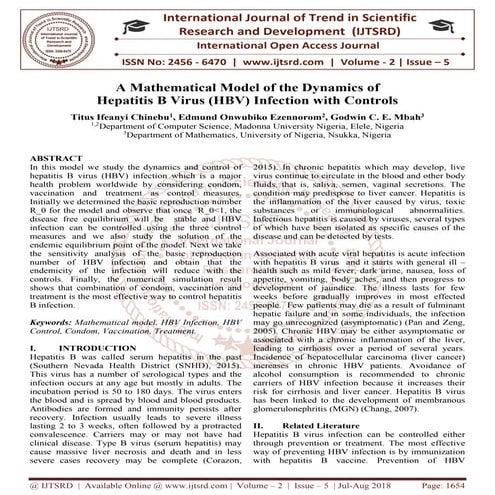 A Mathematical Model of the Dynamics of Hepatitis B Virus (HBV) Infection wit...