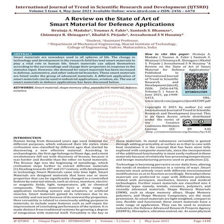 A Review on the State of Art of Smart Material for Defence Applications