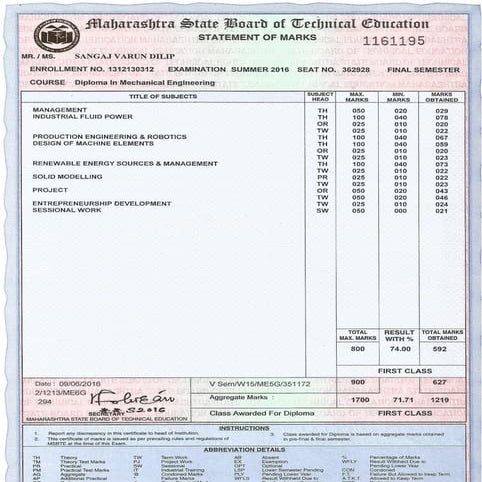 6 sem marksheet | PDF