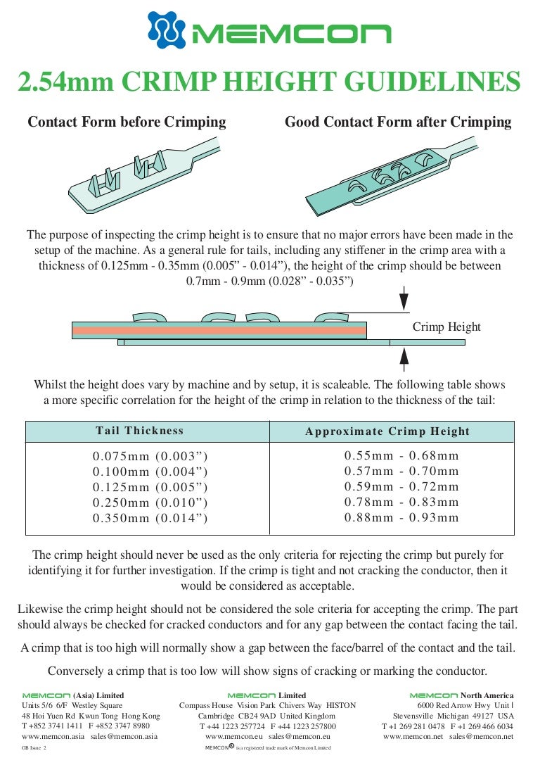 Memcon 2 54mm crimp height guidelines