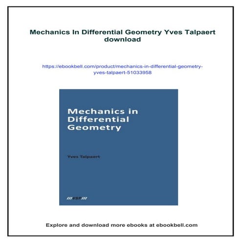Mechanics In Differential Geometry Yves Talpaert | PDF