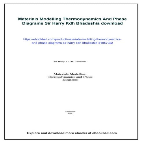 Materials Modelling Thermodynamics And Phase Diagrams Sir Harry Kdh ...