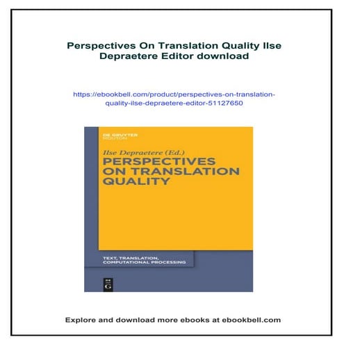 Perspectives On Translation Quality Ilse Depraetere Editor