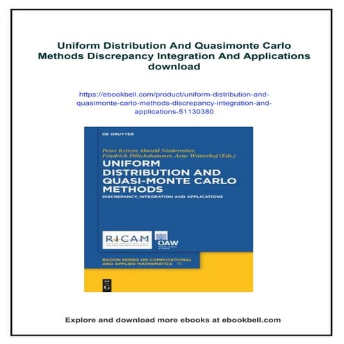 Uniform Distribution And Quasimonte Carlo Methods Discrepancy Integration And...