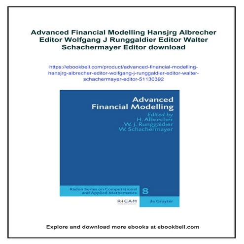 Advanced Financial Modelling Hansjrg Albrecher Editor Wolfgang J Runggaldier ...