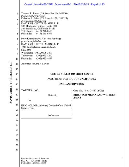 Tech and media firms join Twitter in key test of FBI gag orders