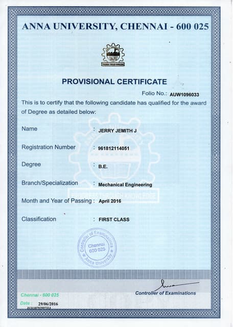 provisional certificate