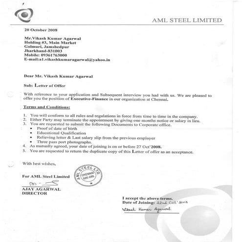 AML Steel Ltd Offer Letter.PDF
