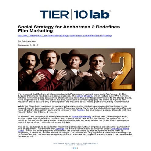 Social Strategy for Anchorman 2 Redefines Film Marketing