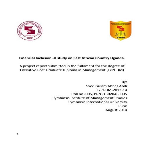 Financial Inclusion -A study on East African Country Uganda,