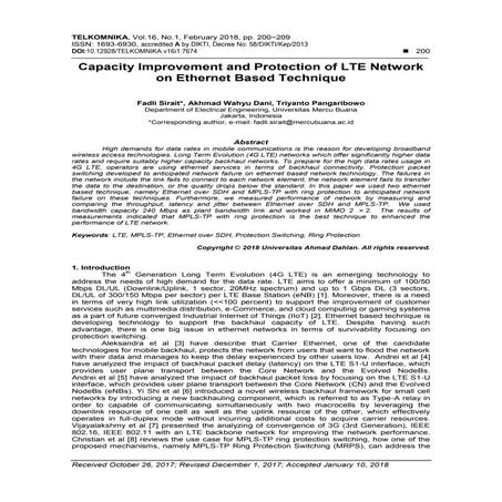 Capacity Improvement and Protection of LTE Network on Ethernet Based Technique