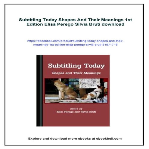 Subtitling Today Shapes And Their Meanings 1st Edition Elisa Perego Silvia Bruti
