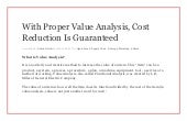 With Proper Value Analysis, Cost Re...