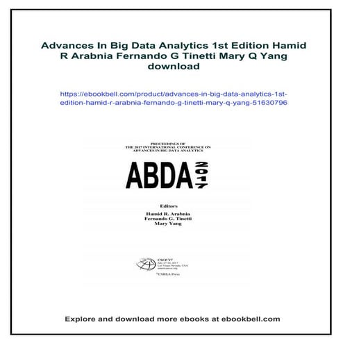 Advances In Big Data Analytics 1st Edition Hamid R Arabnia Fernando G ...