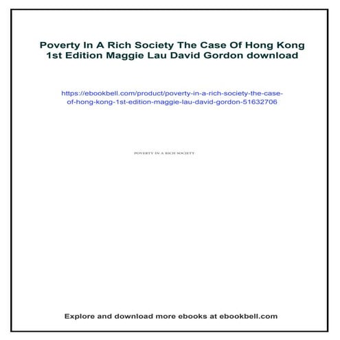 Poverty In A Rich Society The Case Of Hong Kong 1st Edition Maggie Lau David ...