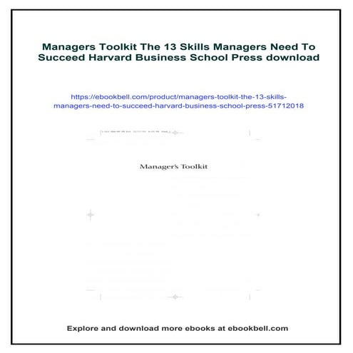 Managers Toolkit The 13 Skills Managers Need To Succeed Harvard Business Scho...
