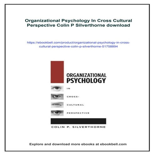Organizational Psychology In Cross Cultural Perspective Colin P Silverthorne