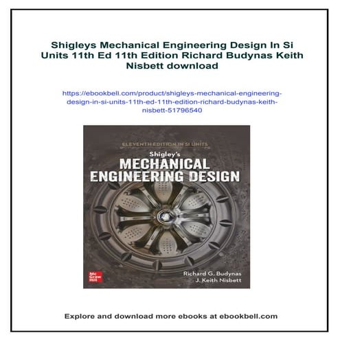 Shigleys Mechanical Engineering Design In Si Units 11th Ed 11th Edition Richa...