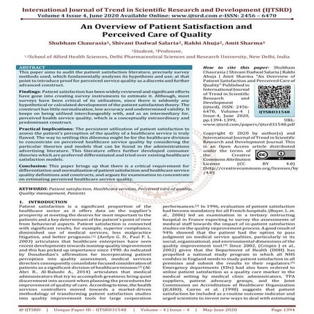 An Overview of Patient Satisfaction and Perceived Care of Quality | PDF