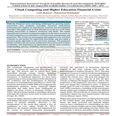 Cloud Computing and Higher Education Financial Crisis