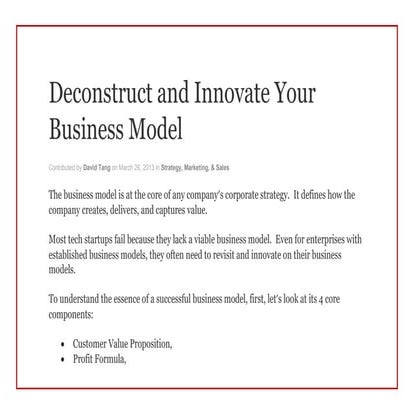 Deconstruct and Innovate Your Business Model