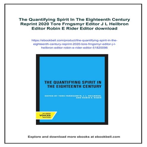 The Quantifying Spirit In The Eighteenth Century Reprint 2020 Tore ...