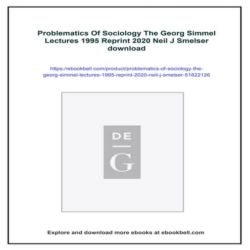 Problematics Of Sociology The Georg Simmel Lectures 1995 Reprint 2020 ...