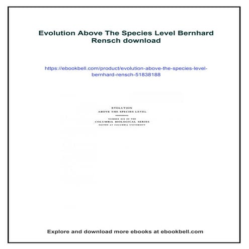 Evolution Above The Species Level Bernhard Rensch | PDF
