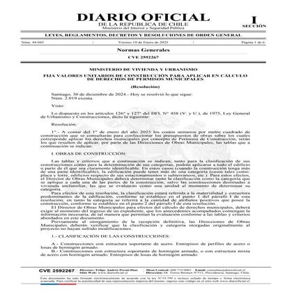 tabla 2025 de costos unitarios del MINVU