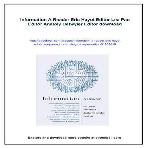 Information A Reader Eric Hayot Editor Lea Pao Editor Anatoly Detwyler Editor