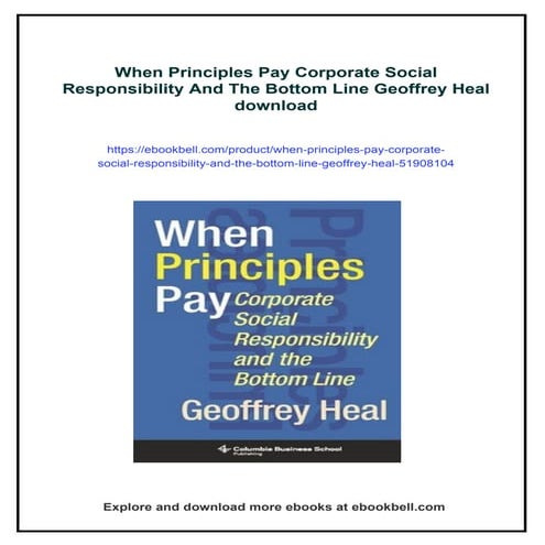 When Principles Pay Corporate Social Responsibility And The Bottom Line Geoff...