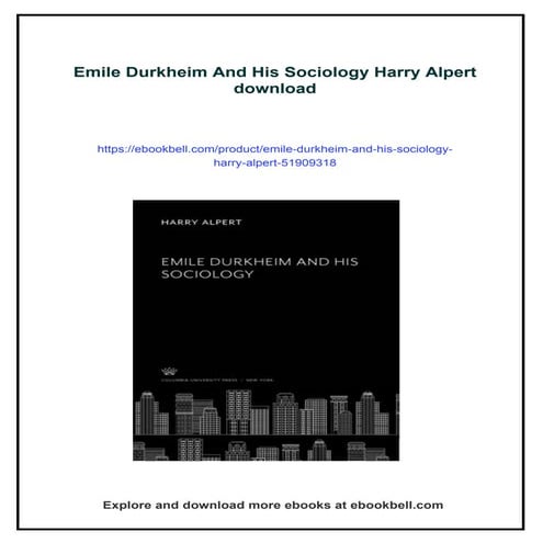 Emile Durkheim And His Sociology Harry Alpert | PDF