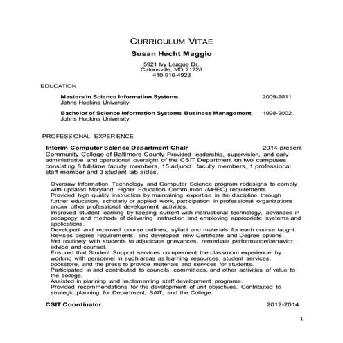 CURRICULUM VITAE Susan Maggio