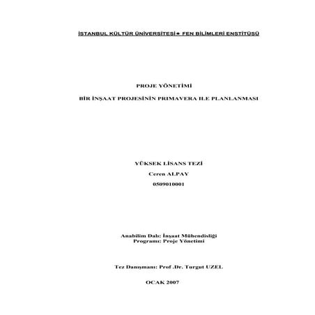 Bir İnşaat Projesinin Primavera İle Planlanması