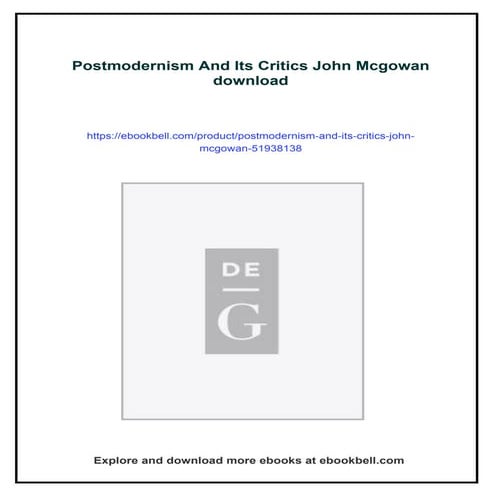 Postmodernism And Its Critics John Mcgowan