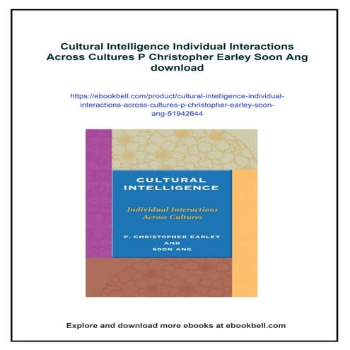 Cultural Intelligence Individual Interactions Across Cultures P ...