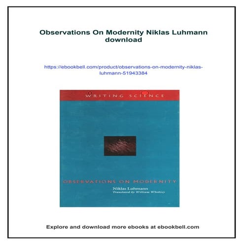 Download full ebook of Observations On Modernity Niklas Luhmann instant downl...