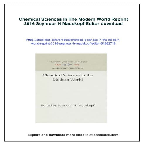 Chemical Sciences In The Modern World Reprint 2016 Seymour H Mauskopf ...