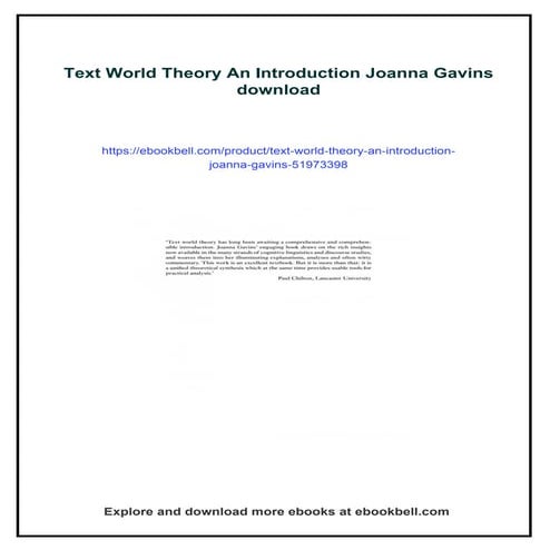 Text World Theory An Introduction Joanna Gavins | PDF