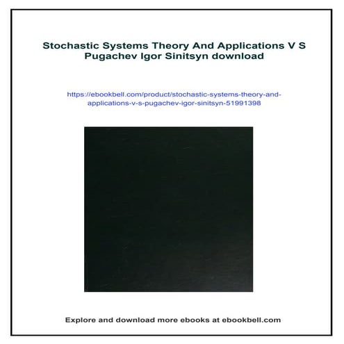 Stochastic Systems Theory And Applications V S Pugachev Igor Sinitsyn