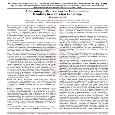 A Forming a Motivation for Independent Reading in a Foreign Language