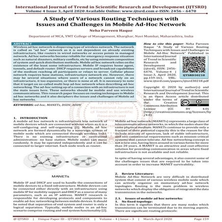 A Study of Various Routing Techniques with Issues and Challenges in Mobile Ad...