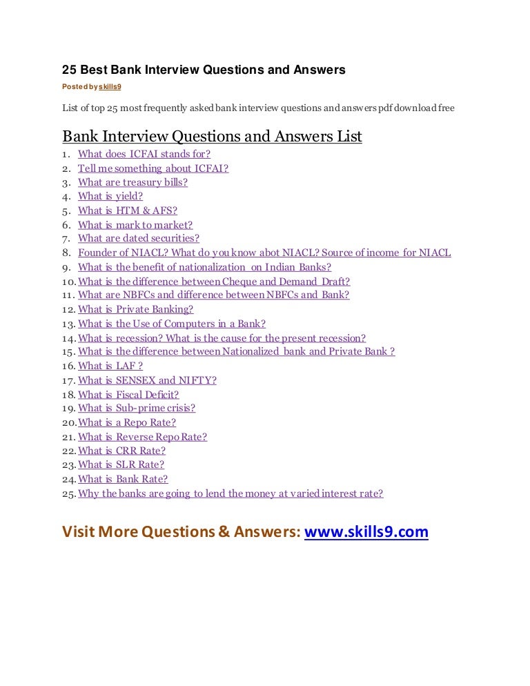 25 best bank interview questions and answers