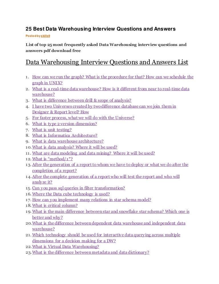 warehouse interview questions