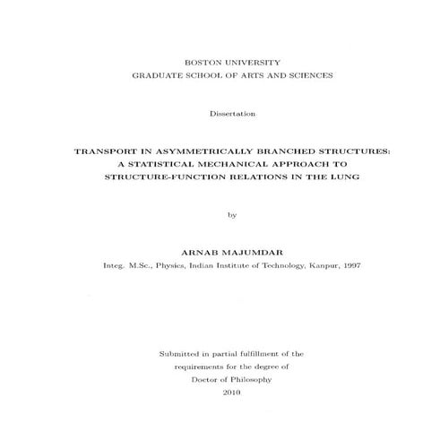 Transport in Asymmetrically Branched Structures: A Statistical Mechanical Approach to Structure-Function Relations in the Lung