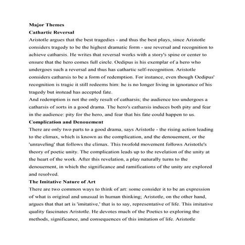 Major Themes and analysis of Aristotle Poetics