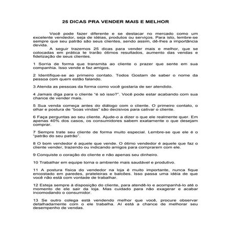 25 dicas pra vender mais e melhor | DOC